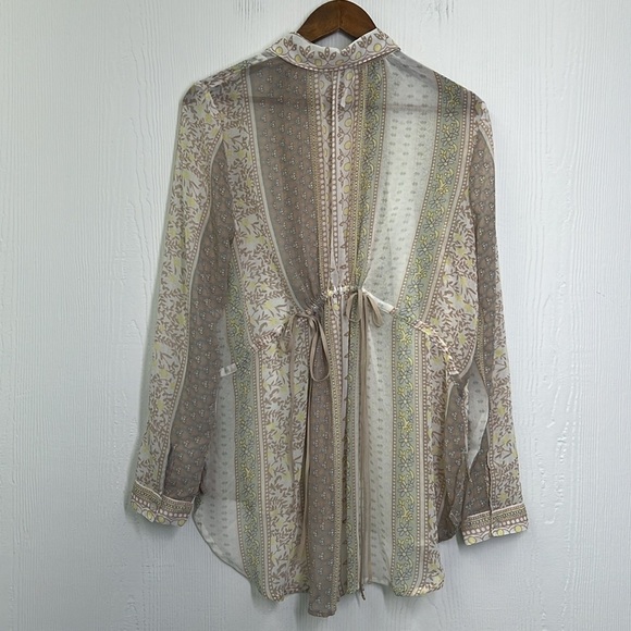 Free People - Floral Fun Design Multi Colored Button Up See Thru Blouse Large - Picture 12 of 12